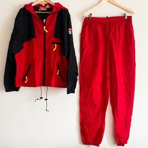 Vintage 90’s Marlboro Adventure Team Red & Black Nylon Windbreaker Set and Pouch